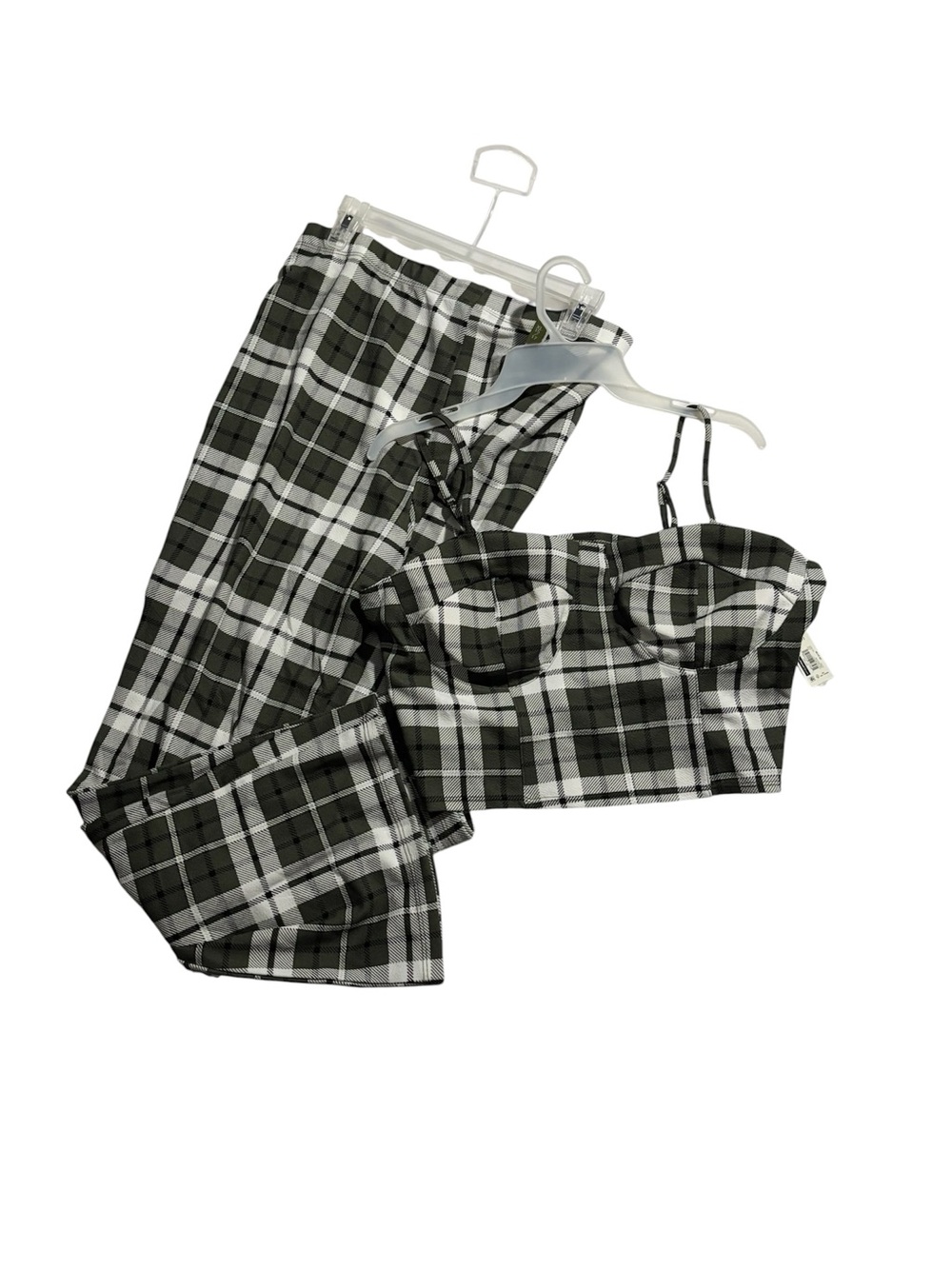 No Boundaries Green and White Plaid Two-Piece Set